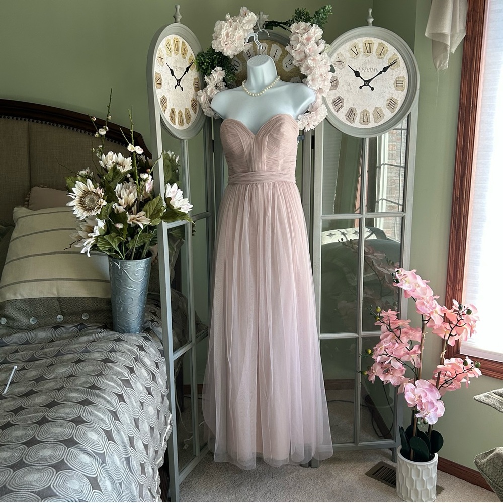 Womens WTOO Formal Prom Wedding  Strapless Ruched Tulle Dress Mocha Blush Size 4